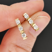 Load image into Gallery viewer, Vintage 9ct Yellow Gold Diamond Three Stone Bar Set Earrings | 0.20 Carats
