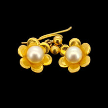 Load image into Gallery viewer, Vintage 9ct Yellow Gold Pearl Flower Drop Earrings
