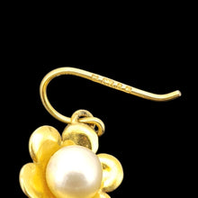 Load image into Gallery viewer, Vintage 9ct Yellow Gold Pearl Flower Drop Earrings
