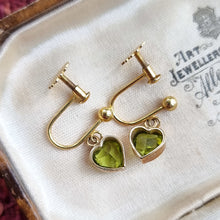 Load image into Gallery viewer, Vintage 9ct Gold Peridot Heart Screw Back Earrings backs
