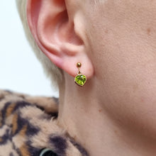 Load image into Gallery viewer, Vintage 9ct Gold Peridot Heart Screw Back Earrings modelled
