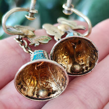 Load image into Gallery viewer, Vintage Siam Sterling Silver Enamel Bell Drop Earrings inside bells
