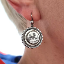 Load image into Gallery viewer, Victorian Silver Bird Drop Earrings modelled
