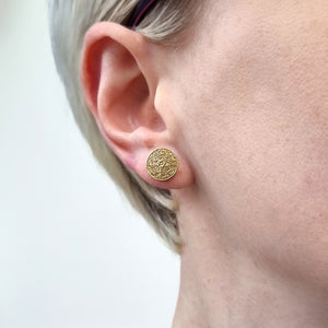Victorian Gold Engraved Stud Earrings modelled