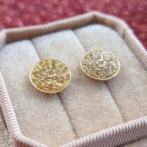 Victorian Gold Engraved Stud Earrings in box