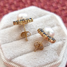 Load image into Gallery viewer, Vintage 9ct Gold Sapphire &amp; Freshwater Pearl Cluster Stud Earrings sides
