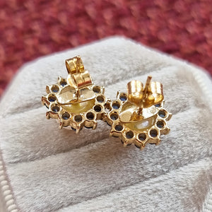 Vintage 9ct Gold Sapphire & Freshwater Pearl Cluster Stud Earrings backs
