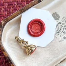 Load image into Gallery viewer, Antique Miniature Carnelian Anchor and Lyre Fob Seal in box with wax impression
