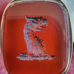 Victorian Gilt Cased Carnelian Griffin Fob Seal detail