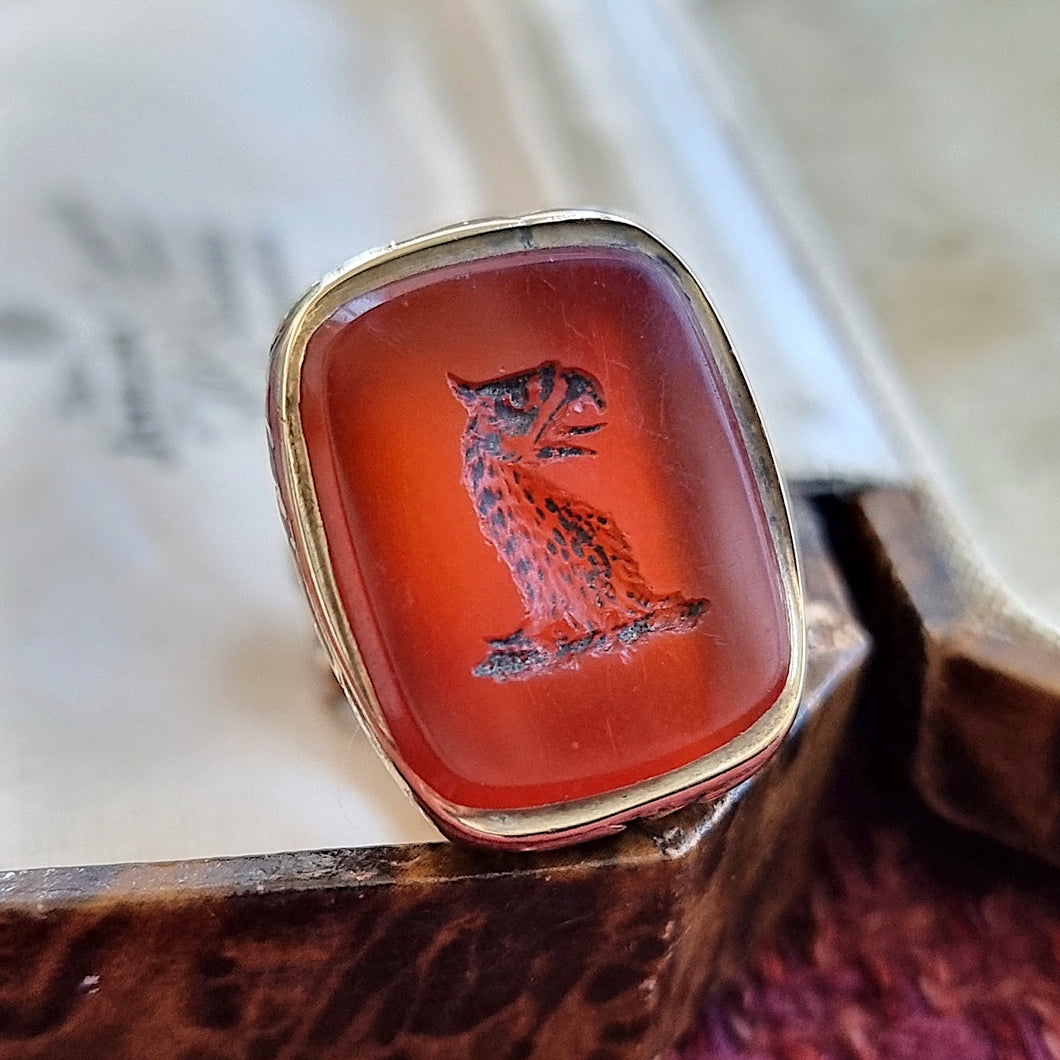 Victorian Gilt Cased Carnelian Griffin Fob Seal in box