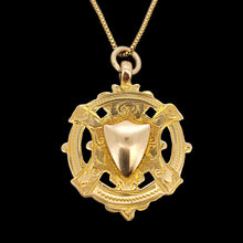 Load image into Gallery viewer, Antique 9ct Gold Shield Fob Medal | Hallmarked Birmingham 1919 with box chain
