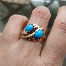 Load image into Gallery viewer, Edwardian 9ct Rose Gold Turquoise Double Snake Ring
