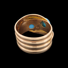 Load image into Gallery viewer, Edwardian 9ct Rose Gold Turquoise Double Snake Ring
