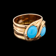 Load image into Gallery viewer, Edwardian 9ct Rose Gold Turquoise Double Snake Ring
