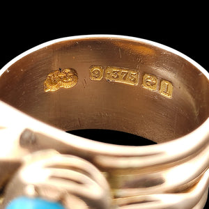 Edwardian 9ct Rose Gold Turquoise Double Snake Ring