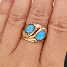 Load image into Gallery viewer, Edwardian 9ct Rose Gold Turquoise Double Snake Ring
