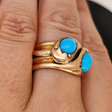 Load image into Gallery viewer, Edwardian 9ct Rose Gold Turquoise Double Snake Ring
