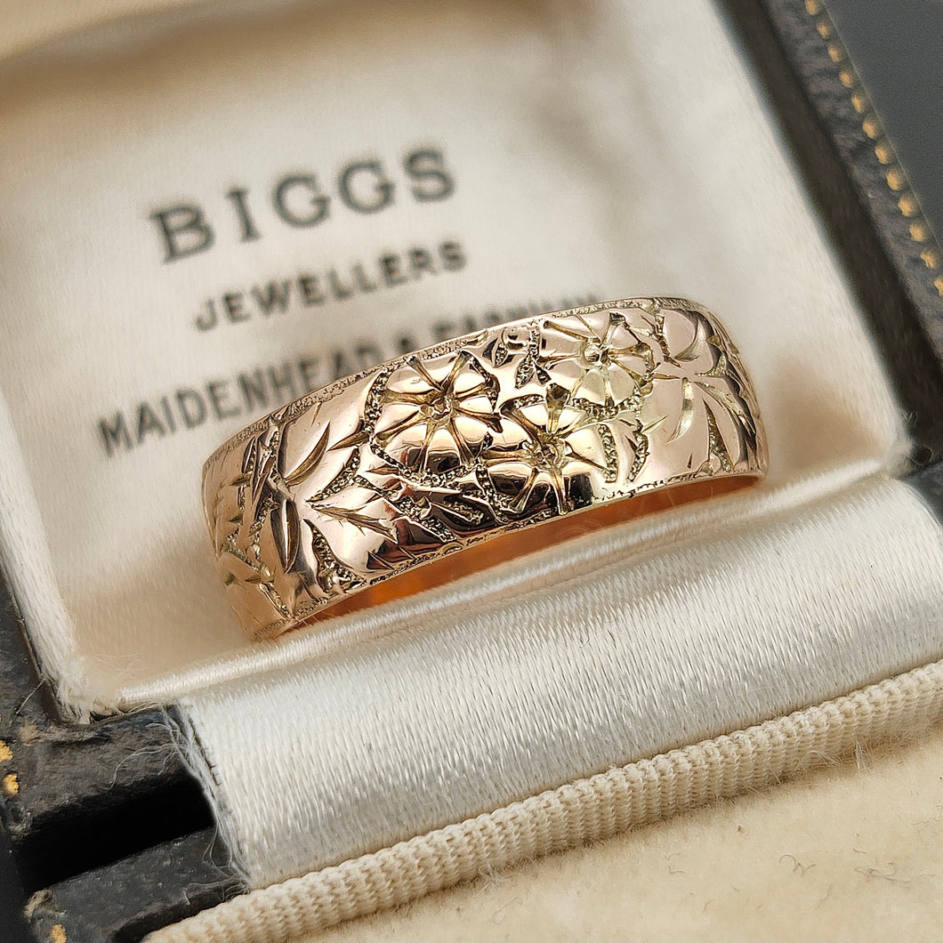 Victorian 9ct Rose Gold Patterned Band | Hallmarked Birmingham 1867