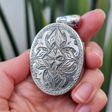 Load image into Gallery viewer, Antique Silver Engraved Oval Locket
