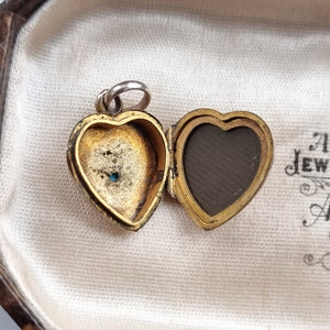 Antique 9ct Gold Turquoise and Seed Pearl Heart Locket inside