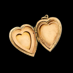 Art Deco 9ct Gold Back & Front Heart Shaped Locket open, inside