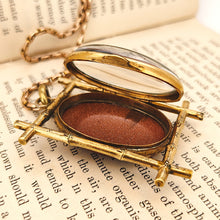 Load image into Gallery viewer, Large Antique Goldstone and Rock Crystal Locket open, inside, with chain
