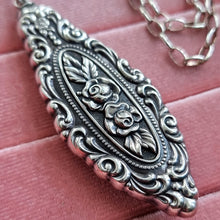 Load image into Gallery viewer, Antique Sterling Silver Floral Pendant with Sterling Silver Chain detail
