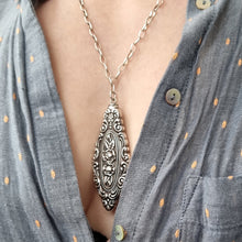 Load image into Gallery viewer, Antique Sterling Silver Floral Pendant with Sterling Silver Chain modelled
