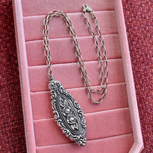 Load image into Gallery viewer, Antique Sterling Silver Floral Pendant with Sterling Silver Chain in box
