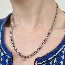 Load image into Gallery viewer, Antique Sterling Silver Curb Link Necklace with Pendant Loop modelled
