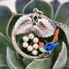 Load image into Gallery viewer, Vintage Sterling Silver Enamel Bird Necklace by Ward Brothers front
