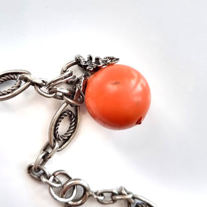 Antique & Vintage Silver Charm Necklace orange orb