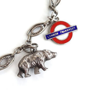 Antique & Vintage Silver Charm Necklace bear and enamel London Transport