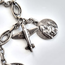 Load image into Gallery viewer, Antique &amp; Vintage Silver Charm Necklace aeroplane and religious scene
