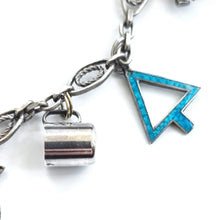 Load image into Gallery viewer, Antique &amp; Vintage Silver Charm Necklace cup and blue enamel arrowhead

