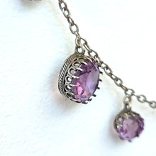 Load image into Gallery viewer, Vintage Silver Amethyst Fringe Necklace detail of pendant setting
