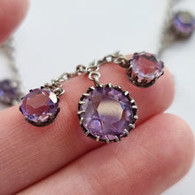 Load image into Gallery viewer, Vintage Silver Amethyst Fringe Necklace in hand
