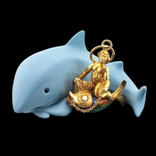 Load image into Gallery viewer, 18ct Yellow Gold Poseidon Riding Enamel Fish Charm Pendant
