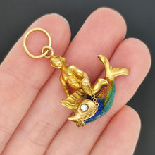 Load image into Gallery viewer, 18ct Yellow Gold Poseidon Riding Enamel Fish Charm Pendant
