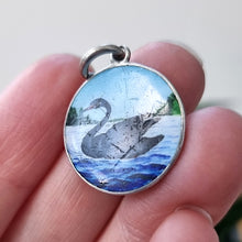 Load image into Gallery viewer, Vintage 800 Silver and Enamel Black Swan Charm Pendant in hand
