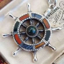 Load image into Gallery viewer, Victorian Silver Scottish Agate Ship&#39;s Wheel Pendant close-up
