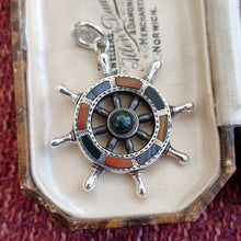 Load image into Gallery viewer, Victorian Silver Scottish Agate Ship&#39;s Wheel Pendant front, in box
