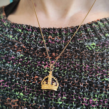 Load image into Gallery viewer, Antique/Vintage 9ct Yellow Gold Enamel Crown Pendant modelled with chain
