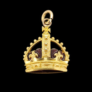 Antique/Vintage 9ct Yellow Gold Enamel Crown Pendant front