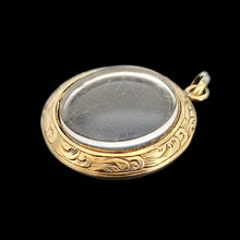 Load image into Gallery viewer, Victorian 9ct Gold Enamel, Pearl and Garnet Glazed Back Pendant side back view, on a black background
