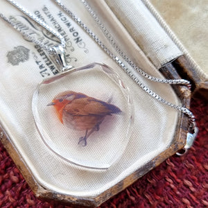 Sterling Silver Glass Robin Pendant with Box Chain front