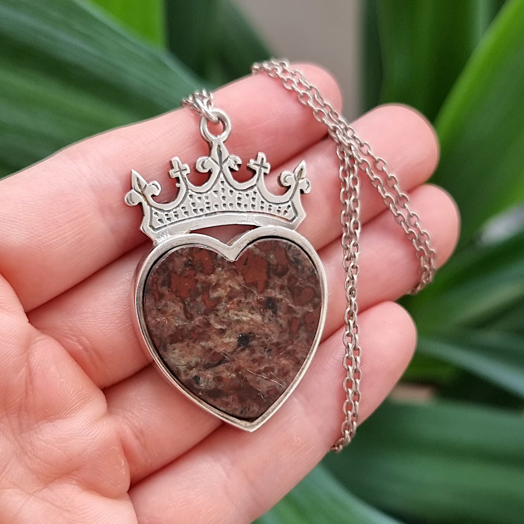 Vintage Sterling Silver Luckenbooth Heart Pendant with Chain in hand