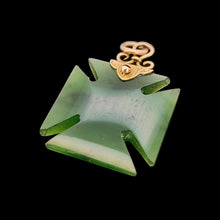 Load image into Gallery viewer, Victorian 9ct Gold Nephrite Jade Cross Pattée Pendant on a black background
