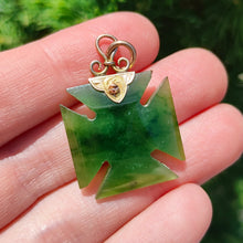 Load image into Gallery viewer, Victorian 9ct Gold Nephrite Jade Cross Pattée Pendant held in the hand
