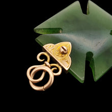 Load image into Gallery viewer, Victorian 9ct Gold Nephrite Jade Cross Pattée Pendant close-up of the decorative engraved halter, on a black background
